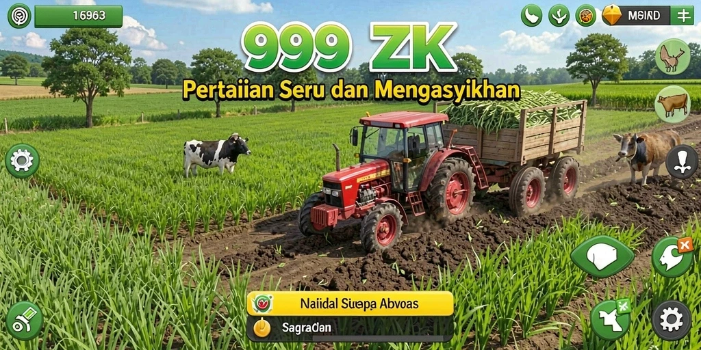 Screenshot utama 999ZK menampilkan aktivitas bertani yang seru dan menarik.