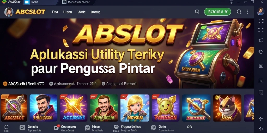 Tangkapan layar menunjukkan antarmuka utama ABCSLOT dengan fitur pengelolaan aplikasi.