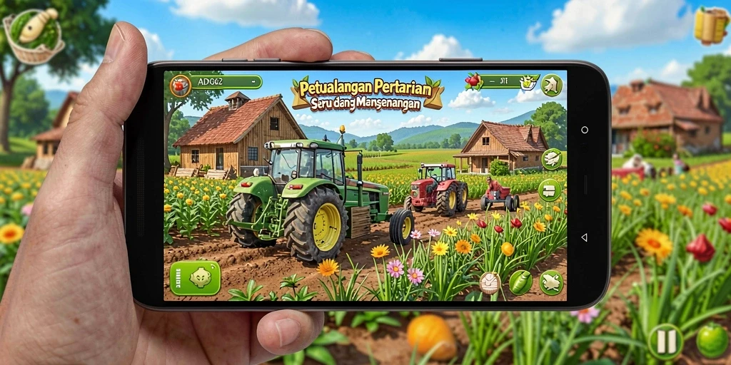 Tangkapan layar menunjukkan gameplay menarik dari ADG62 dengan elemen pertanian yang mendalam.