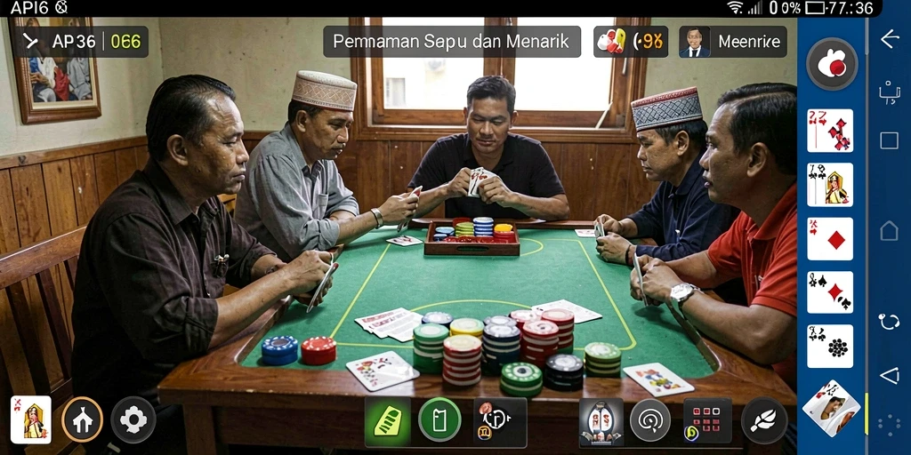 Screenshot gameplay API36 menunjukkan pemain yang bersenang-senang dalam permainan Gaple.