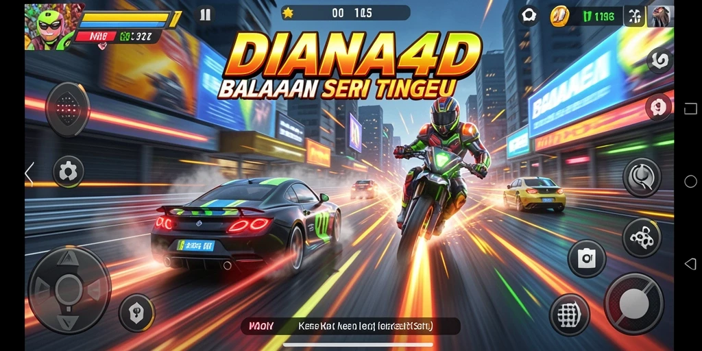 Tampilan gameplay balapan seru DIANA4D dengan kendaraan berkecepatan tinggi.