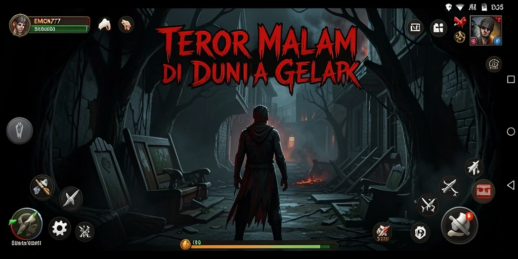 Screenshot gameplay EMON777 menampilkan suasana menyeramkan dan menegangkan.