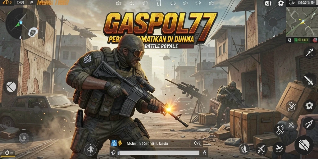 Screenshot tampilan gameplay seru dalam pertempuran Battle Royale.