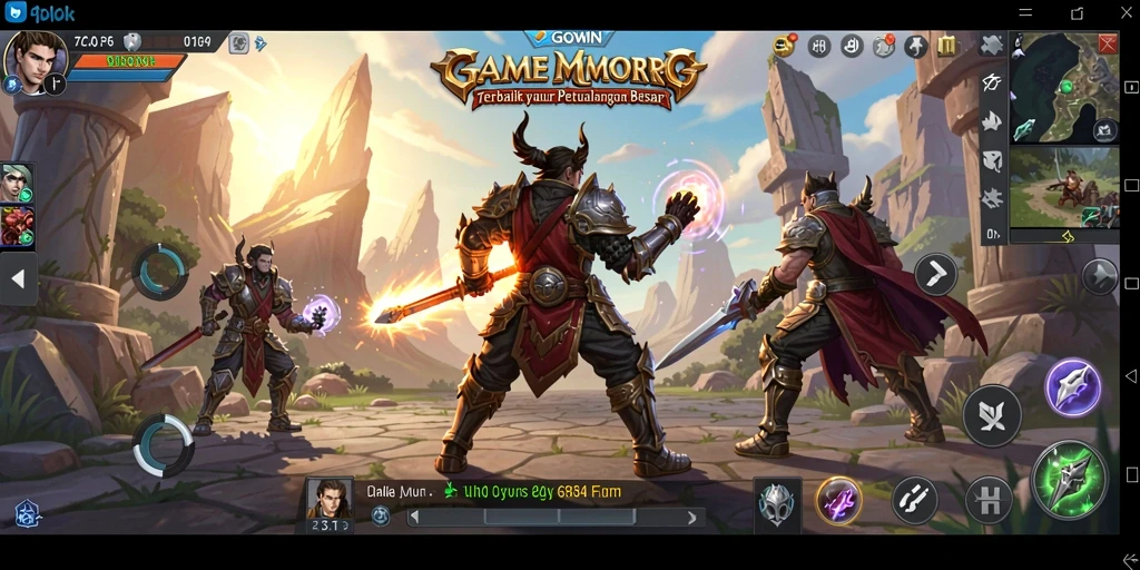 Screenshot gameplay GOWIN menampilkan pertarungan mendebarkan di dunia MMORPG.