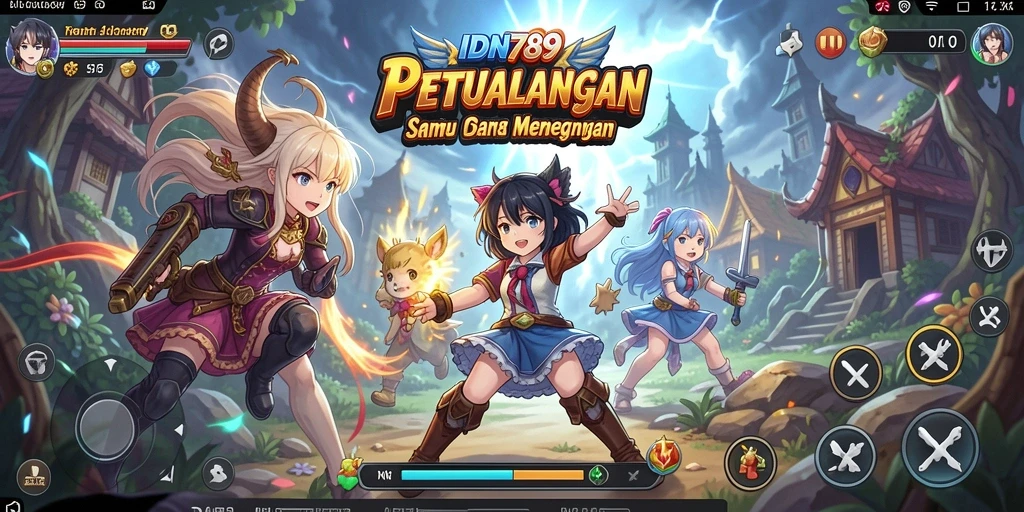 Screenshot utama IDN789 menampilkan karakter anime dalam pertarungan seru.