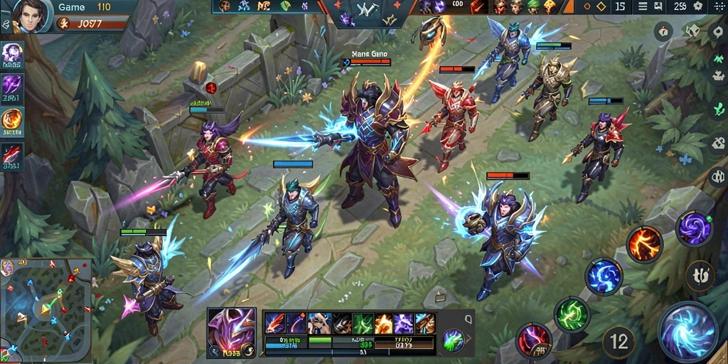 Tampilan gameplay JOS77 yang dinamis dan penuh aksi dalam mode MOBA.