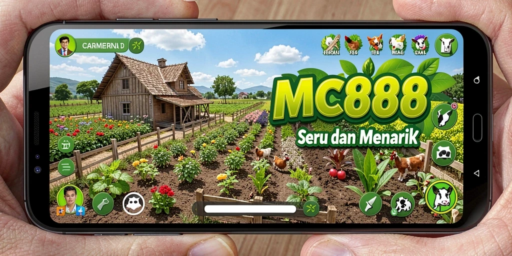 Screenshot gameplay MC888 yang menampilkan aktivitas bertani yang seru.