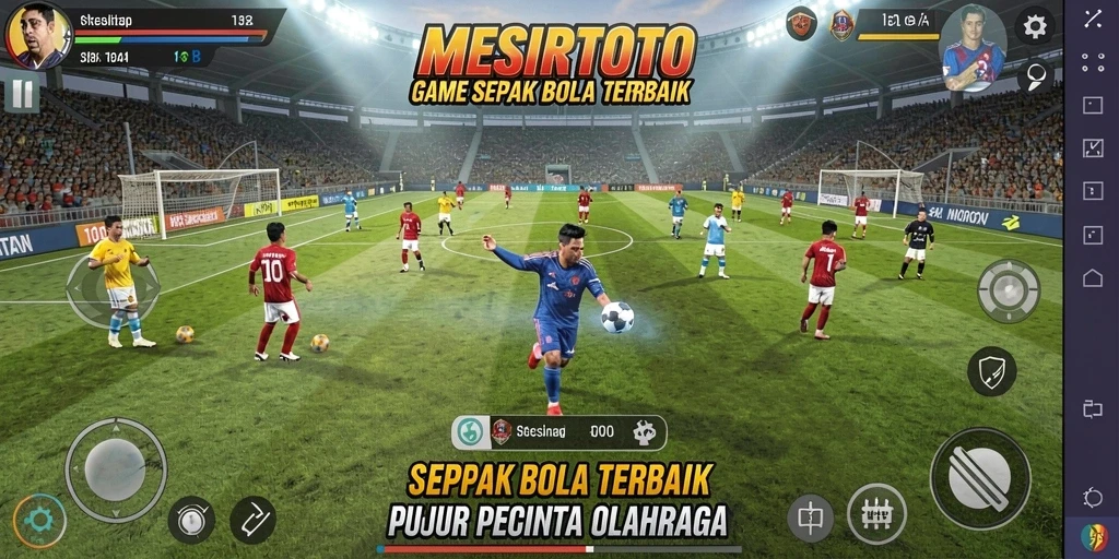 Tampilan gameplay <strong>MESIRTOTO</strong> dengan aksi pertandingan sepak bola yang seru.