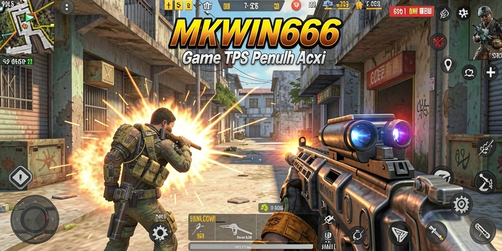 Tangkapan layar dari gameplay intens dalam MKWIN666 yang menampilkan aksi TPS.