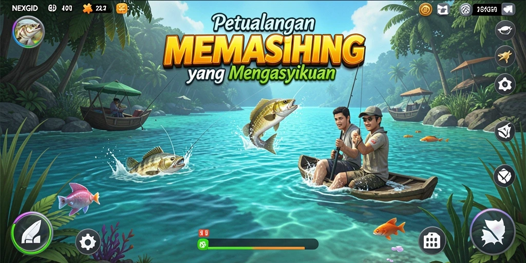 Tampilan gameplay NEXGID yang menampilkan pengalaman memancing yang seru.