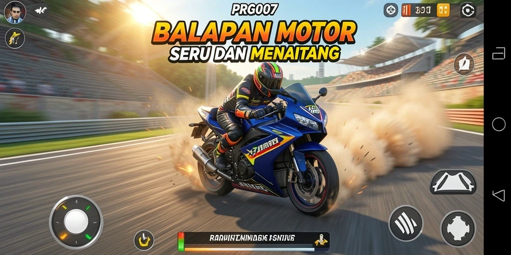 Gameplay PRG007 yang mendebarkan dalam balapan motor yang kompetitif.
