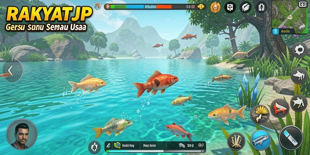 Tampilan gameplay RAKYATJP dengan suasana memancing yang menyenangkan.