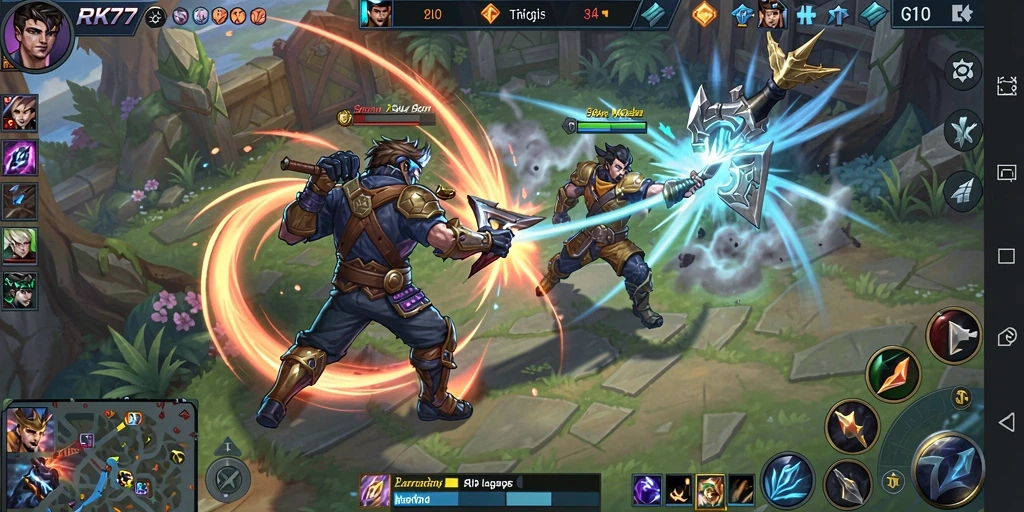 Gameplay seru dan menegangkan di RK77 dalam pertarungan MOBA.