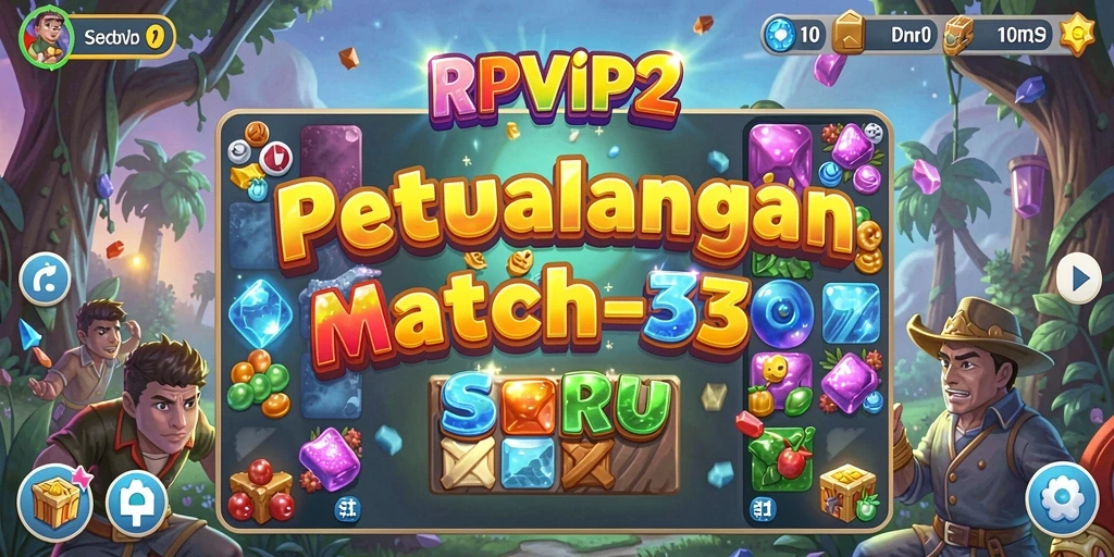 Screenshot gameplay RPVIP2 menampilkan aksi mencocokkan buah warna-warni.