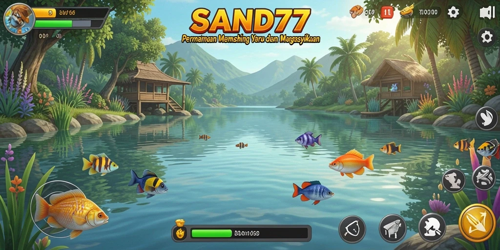 Screenshot gameplay SAND77 menampilkan aksi memancing seru dan realistis.