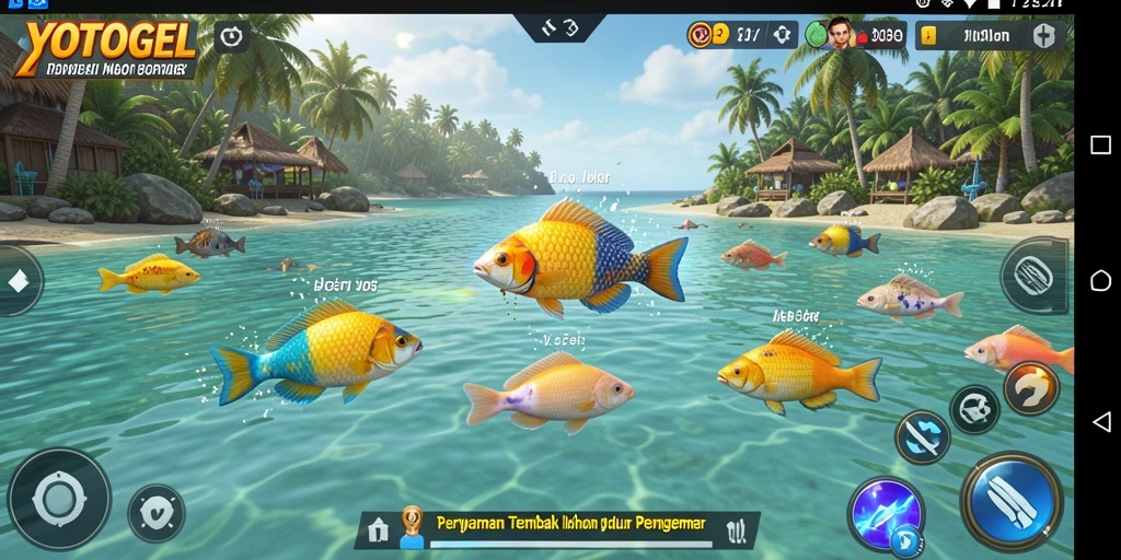 Screenshot gameplay YOTOGEL menunjukkan aksi menangkap ikan yang seru.